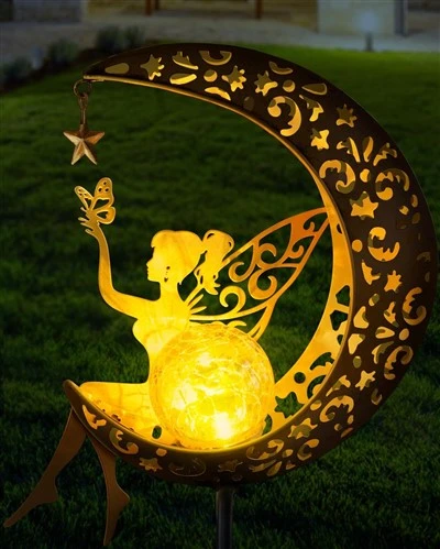 Fairy Moon Figurine Ljus Vattentät Solar Garden Statyer Utomhusdekor